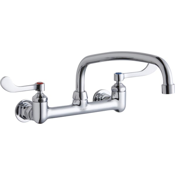 Elkay 8" Centers Wall Faucet 12" Arc Tube Spout 4" Wsbld Hdl Inlets LK940AT12T4H - main